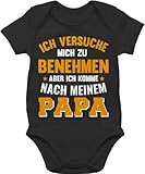 Baby Body Junge Mädchen - Sprüche - Ich versuche mich zu benehmen komme nach meinem Papa - 3/6 Monate - Schwarz - lustige babymode witzig spruch dad bodys strampler mit lustigen sprüchen spruche