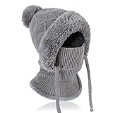TAGVO Strickmütze Damen Thermo Winter, 3 in 1 Beanie Mütze Warm Strickmütze & Halswärmer Sets, Multifunktional Verstellbar Sturmhaube Gesichtsmaske mit Dickes Fleece gefüttert für Frauen Outdoor