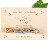 HOFMEISTER® Personalisiertes Geldgeschenk zur Geburt - Geldkarte & Wunscherfüller aus Holz mit Gravur für Babys - Motiv Kleine Hände - 14,8 cm