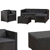 Juskys Polyrattan Lounge Punta Cana L für 4-5 Personen mit 3er Sofa, Sessel, Hocker, Tisch & Kissen, Sitzgruppe für Garten, Terrasse und Balkon, Gartenmöbel Set wetterfest - Schwarz/Grau