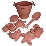 Baby Boo!® Sandspielzeug Set aus Silikon [8-teilig] Strandspielzeug, Sandkastenspielzeug, Eimer, Schaufel und 6 Förmchen in dezenten modernen Farben mit Netzbeutel
