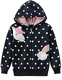 EULLA Kinder Mädchen Zip Up Hoodie Sweatjacke Kapuzenjacke Kapuzenpullover Langarm Baumwolle Einhorn Regenbogen Pullover Hoody Sweatshirt mit Reißverschluss 2# Dunkelblau Einhorn Regenbogen DE 122