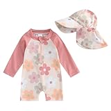 Baby Mädchen Badeanzug Einteiler Rash Guard Badeanzüge Mit Sonnenhut Baby UV-Schutz Badebekleidung Langarm Reißverschluss UPF 50+ Sonnenanzug Bademode Baby Schwimmanzug (Rosa-Z, 3-6 Months)