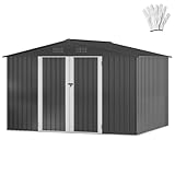 DWVO Metall Gerätehaus 10x8 Fuß (ca. 292x225x194 cm), wasserdichter Gartenschuppen mit abschließbarer Tür & Belüftung, Stabiler Werkzeugschuppen für Fahrräder, Rasenmäher & Gartengeräte –Dunkelgrau