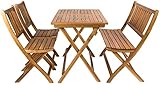SAM 4tlg. Balkongruppe Blossom, Akazienholz massiv + geölt, Gartengruppe mit 1 Tisch 80x60 cm + 2 Stühle + 1 Sitzbank, klappbar, für Garten, Balkon und Terrasse