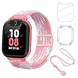 4in1 Set Kompatibel mit imoo Watch Phone Z1 Schutzhülle & Displayschutz & Nylon Armband & Lanyard, Vollständiger Schutz für Kinder Smartwatch (Rosa, Z1)
