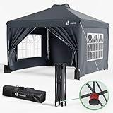 VOUNOT® Pavillon 3x3m Wasserdicht Stabil Winterfest, Pop Up Faltpavillon mit 4 Seitenteilen und 4 Sandsäcke, Faltbar Partyzelt Gartenzelt Gartenpavillon inkl. Tasche, Grau