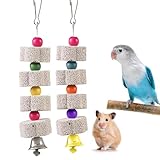 PcvGef 2 Stück Kalkstein für Wellensittiche, Nymphensittich Spielzeug, Papageienspielzeug mit Metallglocke, Wellensittich Spielzeug, Wellensittich Zubehör, Kalkstein für Vögel, Haustier-Spielzeug