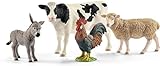 schleich 42385 FARM WORLD Starter-Set inkl. 4 schleich Bauernhoftiere: Kuh, Schaf, Esel & Hahn, Tierfiguren für Kinder ab 3 Jahren