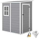 Outsunny Gerätehaus 1,54m³, Gartenhaus mit Pultdach, Boden 122 x 149 x 192/177 cm, wetterfest Geräteschuppen mit Abschließbar Tür, Fenster, Gartenschrank aus Kunststoff, für Hinterhof, Garten, Grau