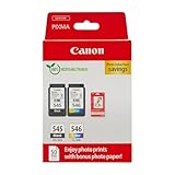 Canon Tinte & Papier Multipack - PG-545/CL-546 Original Drucker-Tintenpatronen 2er-Pack (1 x Schwarz, 1 x Farbe) & 4x6 Fotopapier (50 x Blatt) - Kompatibel PIXMA Druckern