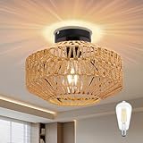 Boho Deckenleuchte Style mit Rattan Lampenschirm - Ø30cm Rattan Deckenlampe Wohnzimmer, E27 Vintage Deckenlampe, Rustikal Deckenleuchte Schlafzimmer, Boho Korb Lampe Für Esszimmer Küche Flur