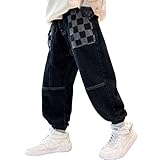 MEILONGER Baggy Jeans Jungen Kinder Elastische Mit Taille Stretch Mode Denim Hosen(Schwarz,8)
