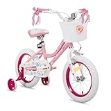 JOYSTAR Fairy 14 Zoll Kinderfahrrad für 3-5 jährige Mädchen, 14 Zoll Mädchenfahrrad mit Stabilisator und Korb, Hellrosa