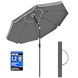 SONGMICS Sonnenschirm 200 cm, Sonnenschutz, UPF 50+, Strandschirm, beidseitig um 30° knickbar, höhenverstellbar, mit Tragetasche, für Balkon, Garten, Terrasse, Strand, ohne Ständer, grau GPU065G01