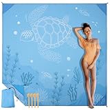 HAUSPROFI Stranddecke, Wasserdicht Sanddicht Schnelltrocknend XXL Strandmatte, Strandunterlage mit 4 Heringen für Strand, Campen, Picknick, Reisen - 200x210cm