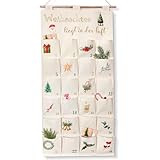 Adventskalender zum Befüllen Stoff, Weihnachtskalender zum Aufhängen Wand Tür, 2024 Wandkalender 50 x 100 cm Adventskalender Wandteppich Befüllbar mit 24 Fächern zum Basteln für Weihnachten (Beige)