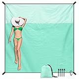 SKYREH Stranddecke Sandfrei super groß 220x210 cm, Sanddicht Wasserdicht, Leicht Weiches Bequemes Langlebiges Material, breite Streifen, Strandmatte, Strandtuch (Grün)