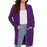 Huuloo Damen Open Front Long Shawl Cardigan Sweater mit Taschen, violett, Klein