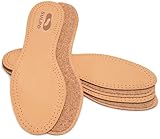 ORTRI 3 Paare Einlegesohlen aus pflanzlich gegerbtem Leder Einlagen mit Naturkork gegen Schweißfüße für Damen und Herren anti Schweiß Geruchsabsorber Sohlen Atmungsaktiv, Beige, 43-44