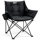 Portal Campingstuhl Faltbar Klappstuhl Camping Klappbar Super Weich 150kg Belastbar Faltbarer Angelstuhl XXL Dick Gepolstert mit Armlehnen Outdoorstuhl
