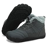 Mishansha Barfußschuhe Kinder Winter Barfussschuhe Winterschuhe Jungen Mädchen Winterstiefel Gefüttert Wasserdicht Barfuß Kinderschuhe Wanderschuhe Dunkelgrau, Gr.27 EU