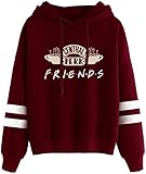 MINIDORA Kapuzenpullover Friends Print für Damen Sweatshirt Lange Ärmel Pullover Trendiges Geschenk für Freunde S,Rotwein Kaffee