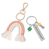Rainbow Makramee Schlüsselanhänger Schlüsselanhänger Makramee Schlüsselanhänger Aesthetic Schlüsselanhänger Regenbogen Schlüsselanhänger Mädchen Anhänger Schulranzen Schlüsselanhänger Glücksbringer