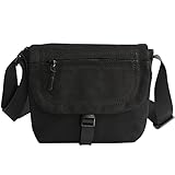 Wesoke Kleine Leinwand Umhängetasche für Herren Damen, Schwarze Kuriertaschen Seitentasche, tragbare Reisetasche Schultertasche Handytasche mit verstellbaren Riemen für das Arbeitsgeschäft