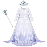 Kostüm Kinder Mädchen Prinzessin Kleid Kinder Dress mit Krone Zauberstab Party Verkleidung Karneval Halloween Weihnachten Kostüm (110CM)