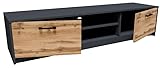 MATKAM Fernsehkommode 2DC H 36 x B 160 x T 41 cm, TV Lowboard, TV Unterteil, Fernsehtisch, Zwei Ablagen mit Türen Links und rechts, in der Mitte EIN Regalfach (Anthrazit Grau-Wotan Eiche)