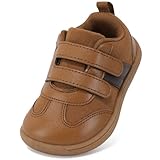 STQ KIDS Jungen Schuhe Breiter Zehenraum Kleinkinder Lauflernschuhe rutschfeste Kinder Sneakers Weiche Leicht mit Haken- und Schlaufenband Braun 26 EU Weit