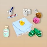 Ahysuet Wichtel Zubehör Weihnachte, Puppenhaus Zubehör, Bade-Set für Wichteltür Weihnachten Deko und Puppenhaus, mit Slippers，Zahnbürste, Klopapier, Handtuch und Ente