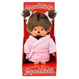 Sekiguchi 203802 - Original Monchhichi Mädchen im Bademantel, ca. 20 cm großes Kuscheltier aus braunem Plüsch