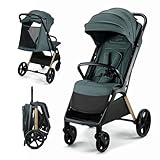 Kinderkraft LOOM Buggy bis 27 kg, Kinderwagen, vergrößerte Verdeck, Gepolsterte Räder, liegende Position, geringe Gewicht - 9kg geräumige Korb, kompakten Abmessungen, Grün