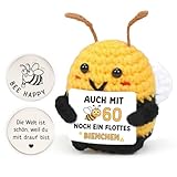 HUKUMA Positive Biene Geburtstagsgeschenk,Pocket Hug Bee Geschenke zum 60 Geburtstag,Handgemachte Biene Glücksbringer,Emotional Support Mutmacher Geschenk,Lustige Geschenke für Frauen,Freundin,Freund