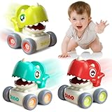 Joellfuner Baby Spielzeug Auto, Auto Baby Press and Go, 3 Stück Dinosaurier Auto Spielzeug mit Trillerpfeife, Aufziehauto Baby Bewegliche Entfernung 4-5 Meter, Spielzeugautos für 1 2 3 4 Jahren