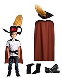Koongso Kater und Stiefel Kostüm-Set – Umhang mit Hut, Gürtel und Stiefeln, Kinderbuchcharakter, Meister-Katzenkostüm, Halloween-Outfit, Piratenkostüm für Kinder