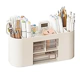 Lvjkes Stiftehalter Aufbewahrungskiste, Schreibtisch organizer 10 Fächer Große Kapazität, Doppelschicht transparente Schublade, Kann Bleistifte, Buntstifte, Verschiedene Schreibwaren aufnehmen (Weiß)