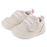 LACOFIA Baby Mädchen Lauflernschuhe rutschfeste Gummisohle Erste Sneaker Krabbelschuhe Weiß/Rosa 19(Herstellergröße:17)