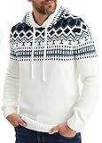 Leif Nelson Norweger Pullover Herren - Männer Strickpullover mit Kapuze XXL Weiss