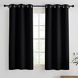 PONY DANCE Verdunklungsvorhänge mit Ösen 2 Stücke Scheibengardine Blickdicht Thermo Vorhang Hitzeschutz Kurze Gardinen für Küche/Badezimmer Fenster H 120 x B 90 cm, Schwarz