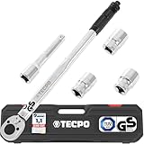 TECPO Drehmomentschlüssel Set 1/2' Zoll 40-210 Nm 6-tlg. CR-V TÜV Süd GS 3 Stecknüsse 17 19 21mm + Verlängerung sehr präzise und robust Auto Motorrad