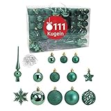 WOMA Christbaumkugeln Set Grün & 19 weiteren Farben - 111er Weihnachtskugeln Set inkl. Metallhaken - Weihnachtskugeln Kunststoff - Weihnachtsbaum Deko & Christbaumschmuck