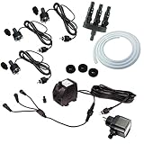 Springbrunnenpumpe mit LED Beleuchtung – Komplett-Set inkl. 3x Quellstein-LED, 3-Wege-Verteiler, ½' Schlauch, 12V Netzteil & 5m Kabel – Ideal für Wasserspiele & Gartenbrunnen (800 L/H, Kalt-Weiß)