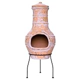 Nexos Trading Terrassenofen Gartenkamin Terracotta 85 cm Gartenofen Stahlgestell Feueröffnung20x15 cm Schlotöffnung 26x15 cm robust 19,5 kg Grillkamin