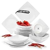 Konsimo. Geschirrset 6 Personen - EPIRI Teller Set 18 Teilig - Modern Tafelservice & Geschirrsets - Kombiservice 6 Personen - Steingut Service für Familie - Geschirr Weiß