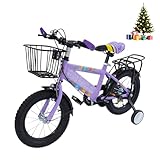 HUOMMGS 14 Zoll Kinderfahrrad Upgraded Kinderfahrrad mit Stützrädern, Rücksitz, Korb Höhenverstellbar Kinder Fahrrad für ab 3-6 Jahre Jugend Fahrrad Mädchenfahrrad für Outdoor Reiten (Violett)