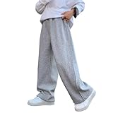 Jogginghose Jungen Baggy Sporthose Baumwolle Weite Bein Cargohose mit Elastischem Bund Traininghose High Waist Freizeithose Lockere Sweatpants Kinder Jogger Outdoor Hose (Grey, 11-12 Years)
