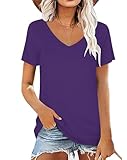 AirMood Damen-Sommer-T-Shirt, V-Ausschnitt, lässig, kurzärmelig, Tunika-Oberteil, violett, XL